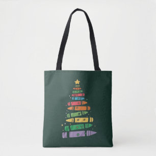 Tote Bag Arbre de crayon d'enseignant de Noël Lumières de X