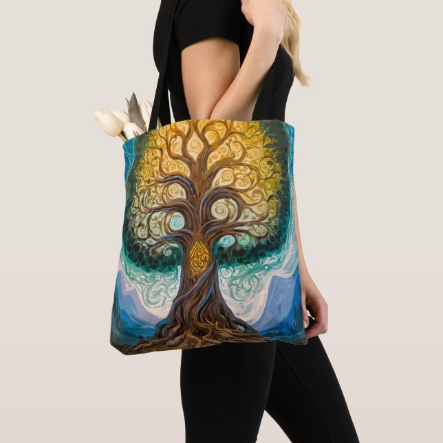 Tote Bag Arbre de Fantaisie Magnifique Yggdrasil Brillant M (De près)