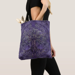 Tote Bag Arbre de la vie - améthyste et argent de Yggdrasil