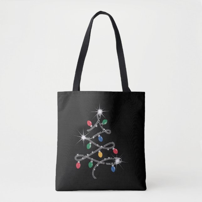 Tote Bag Arbre de lumière de Noël Rhinestone Mega Bling  (Devant)