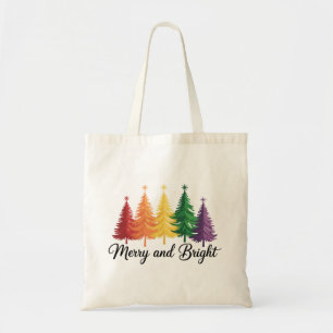 Tote Bag Arbre de Noël arc-en-ciel gay LGBTQ joyeux et lumi