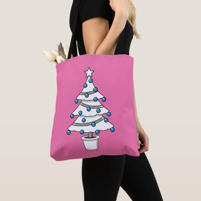 Tote Bag Arbre de Noël blanc (De près)
