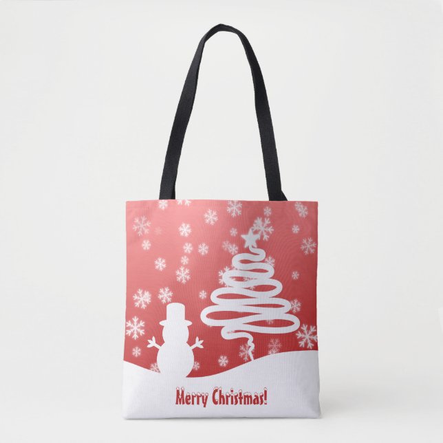 Tote Bag Arbre de Noël blanc et Snowman (Devant)