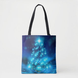 Tote Bag Arbre de Noël bleu cool avec lumières étincelantes
