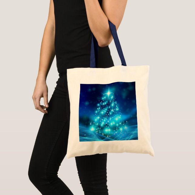Tote Bag Arbre de Noël bleu électrique moderne avec lumière (Devant (produit))