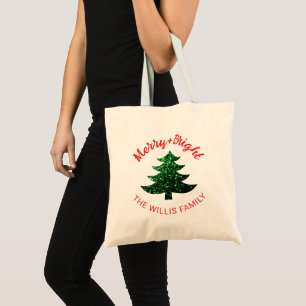 Tote Bag Arbre de Noël brillant joyeux personnalisé avec no