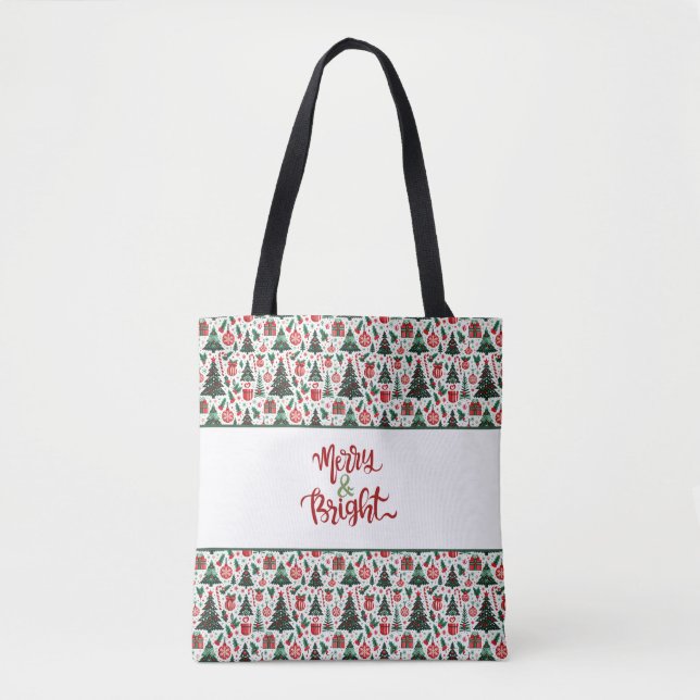 Tote Bag Arbre de Noël, cadeaux, sucre de canne (Devant)