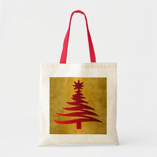 Tote Bag Arbre de Noël crayon rouge sur or (Devant)