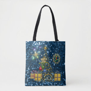 Tote Bag Arbre de Noël d'or et Parties scintillant des Fau
