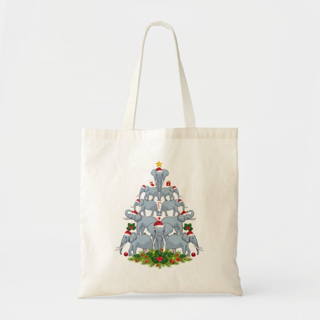 Tote Bag Arbre de Noël éléphant Joyeux Noël cadeaux éléphan (Devant)