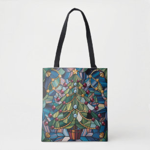 Tote Bag Arbre de Noël en verre coloré de style Tiffany