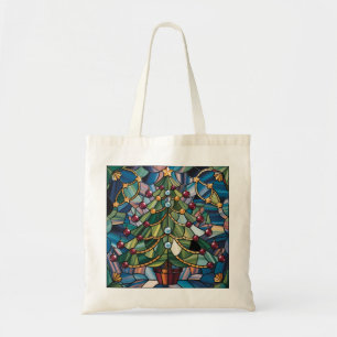 Tote Bag Arbre de Noël en verre coloré de style Tiffany