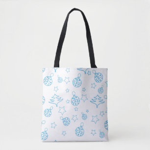 Tote Bag Arbre de Noël, étoiles et boules - simple sans sou