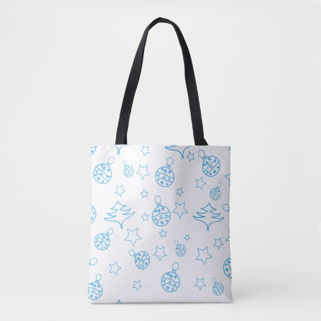 Tote Bag Arbre de Noël, étoiles et boules - simple sans sou (Devant)