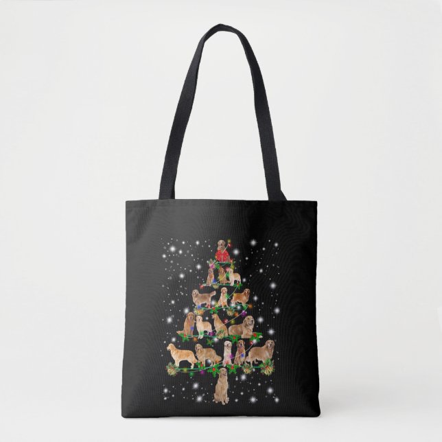 Tote Bag Arbre de Noël Golden Retriever Couvert Par Flash (Devant)