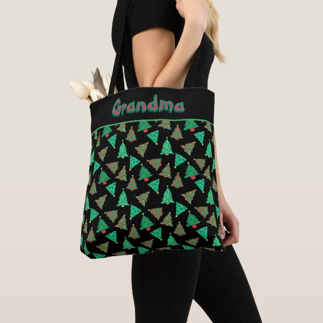 Tote Bag Arbre de Noël Grand-mère Black Shopping (De près)