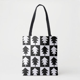 Tote Bag Arbre de Noël moderne minimaliste noir et blanc