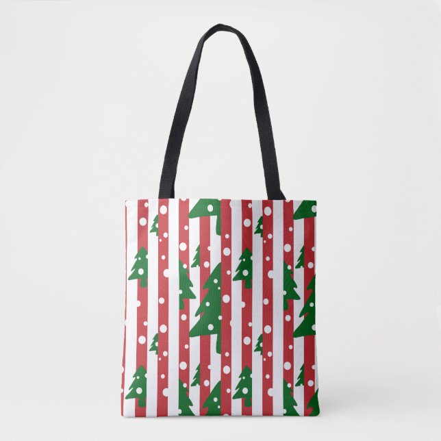 Tote Bag Arbre de Noël moderne motif rouge vert rayé (Devant)