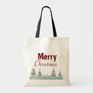 Tote Bag Arbre de Noël Moderne Scène de Neige de Noël