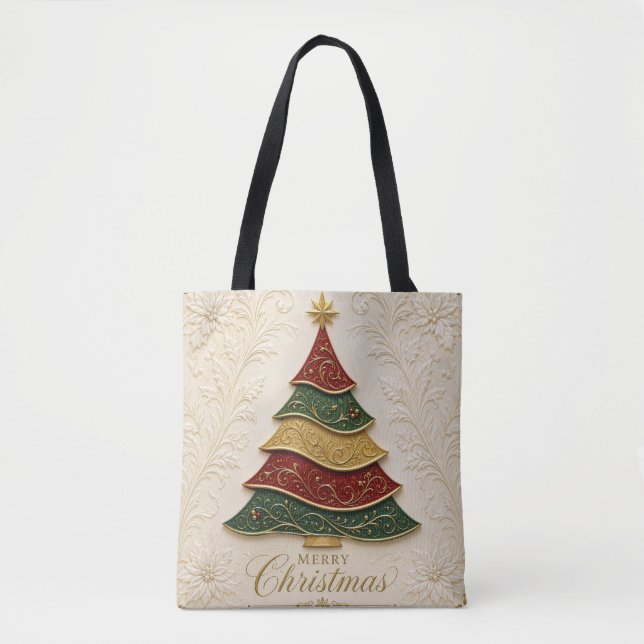 Tote Bag Arbre de Noël orné d'émail doré (Devant)