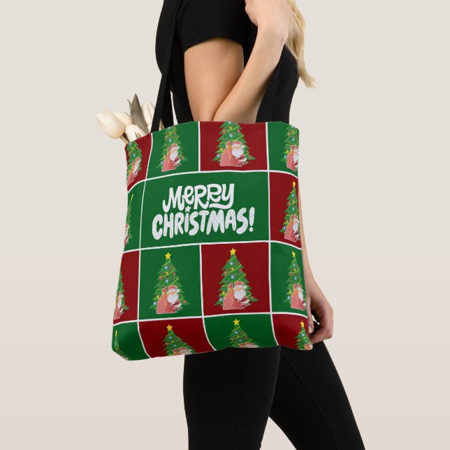 Tote Bag Arbre de Noël | PÈRE NOËL | vert rouge (De près)