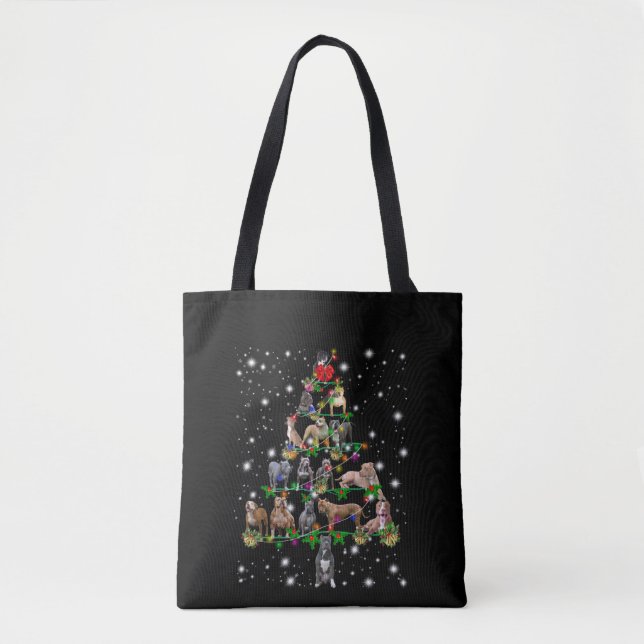 Tote Bag Arbre De Noël Pitbull Couvert D'Une Lampe De Feu (Devant)