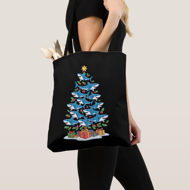 Tote Bag Arbre de Noël Requin Noël Fête Poisson Océan (De près)