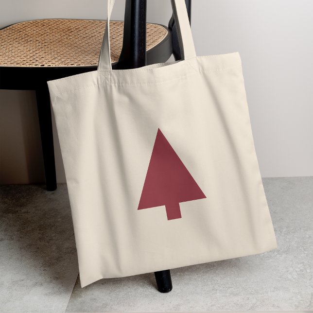 Tote Bag Arbre de Noël | Scandi Minimalist Simple Bourgogne (Créateur téléchargé)