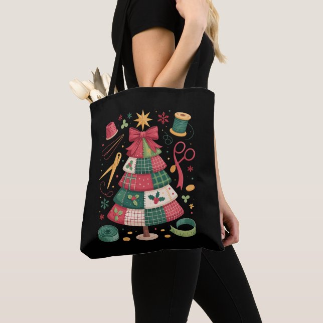 Tote Bag Arbre de patchwork de Noël Couture quilteur Xmas (De près)