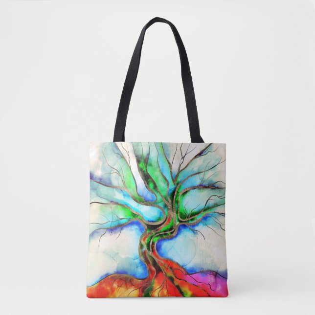 Tote Bag Arbre de vie - aquarelle, encre et or (Devant)