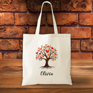 Tote Bag Arbre de vie avec feuilles en forme de cœur