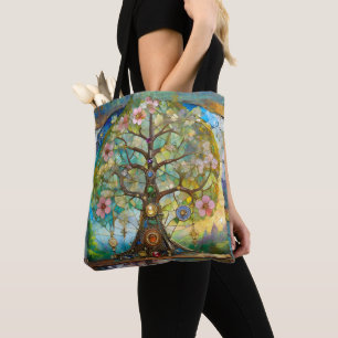 Tote Bag Arbre de Vie Fleurissant des 7 Chakras