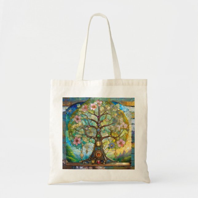 Tote Bag Arbre de Vie Fleurissant des 7 Chakras (Devant)