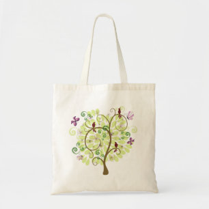 Tote Bag Arbre des oiseaux verts stylisés floraux d'arbre