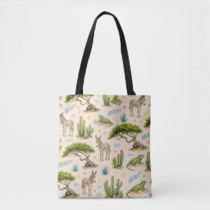 Tote Bag Arbre divi d'Aruba, âne, iguane, cactus