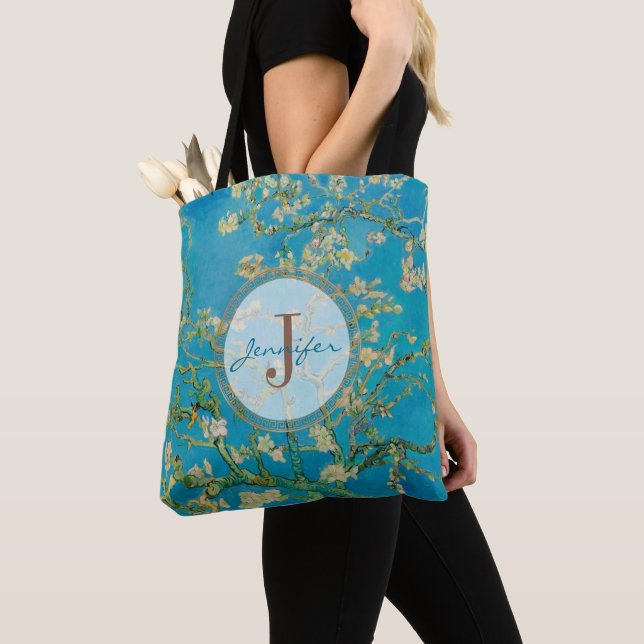 Tote Bag Arbre en fleurs d'amandes customisées Van Gogh Mon (De près)