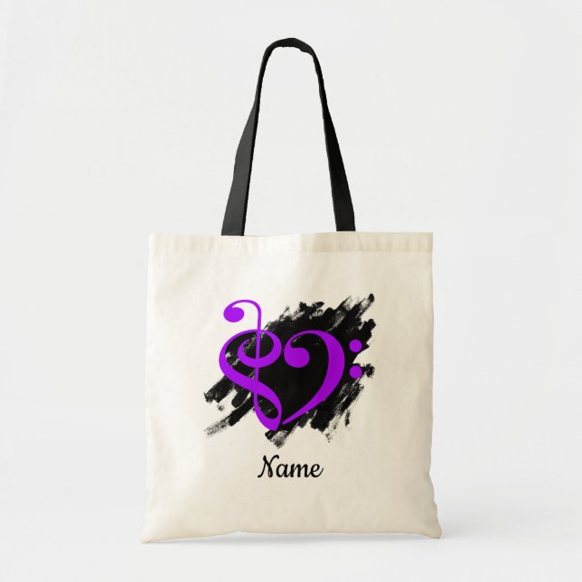 Tote Bag Arbre et Basse Clef Coeur pourpre personnalisable (Devant)