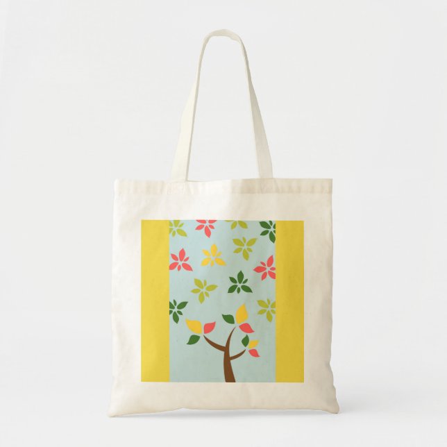 Tote Bag Arbre et fleurs colorés stylisés (Devant)