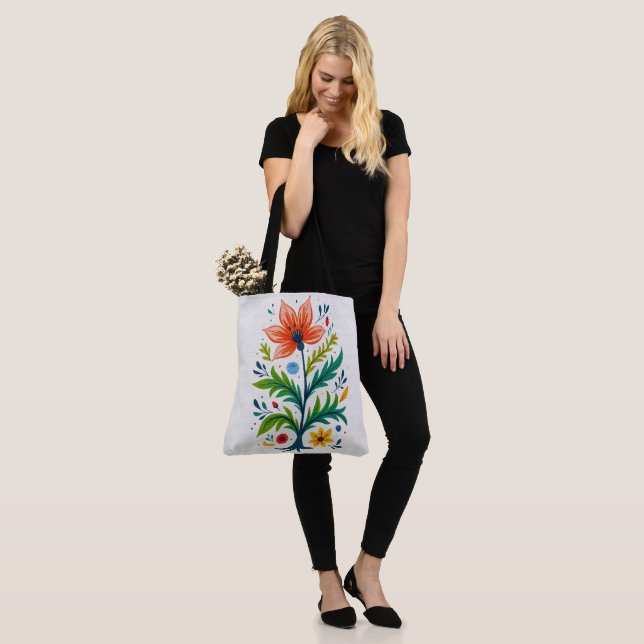 Tote Bag Arbre Floral Boho Vibrant Art Botanique Folkloriqu (Sur le modèle)