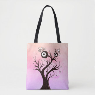Tote Bag Arbre fou Créature Encre Art Imaginaire rose