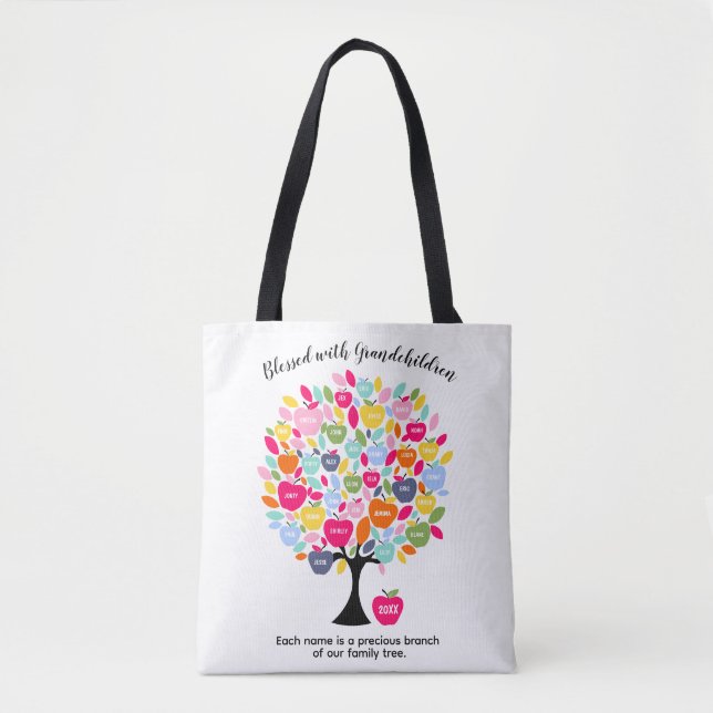 Tote Bag Arbre Généalogique des Petits-Enfants | Chaque Nom (Devant)