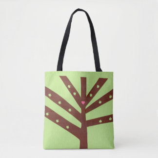 Tote Bag Arbre minimaliste avec cœur rose et feuilles