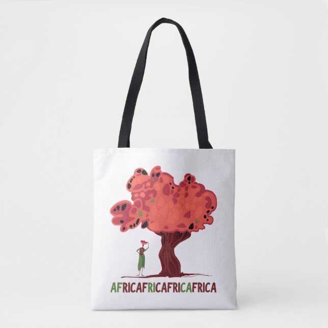 Tote Bag Arbre rouge avec une femme d'Afrique (Devant)