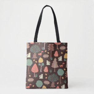 Tote Bag Arbres Animaux : Scène Naturelle Dessinée À La Mai