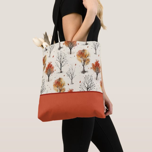 Tote Bag Arbres d'automne douillets Botanique Imprimer Bloc (De près)
