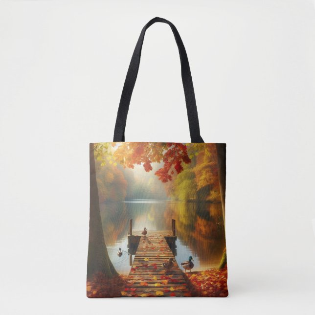 Tote Bag Arbres d'automne & lac avec canards (Devant)