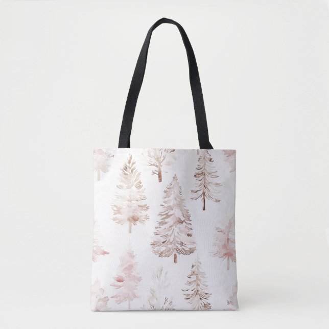 Tote Bag Arbres de Noël blanc rose pâle (Devant)