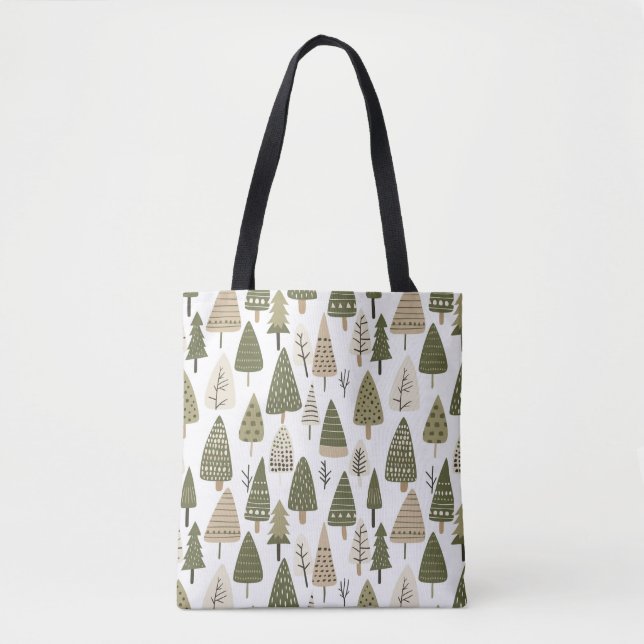 Tote Bag Arbres de Noël brun et vert (Devant)