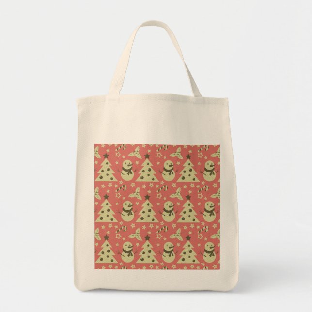 Tote Bag Arbres de Noël rétro sucre de canne étoile aux bai (Devant)