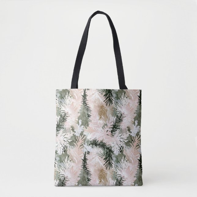 Tote Bag Arbres de Noël verts roses Abstraits (Devant)